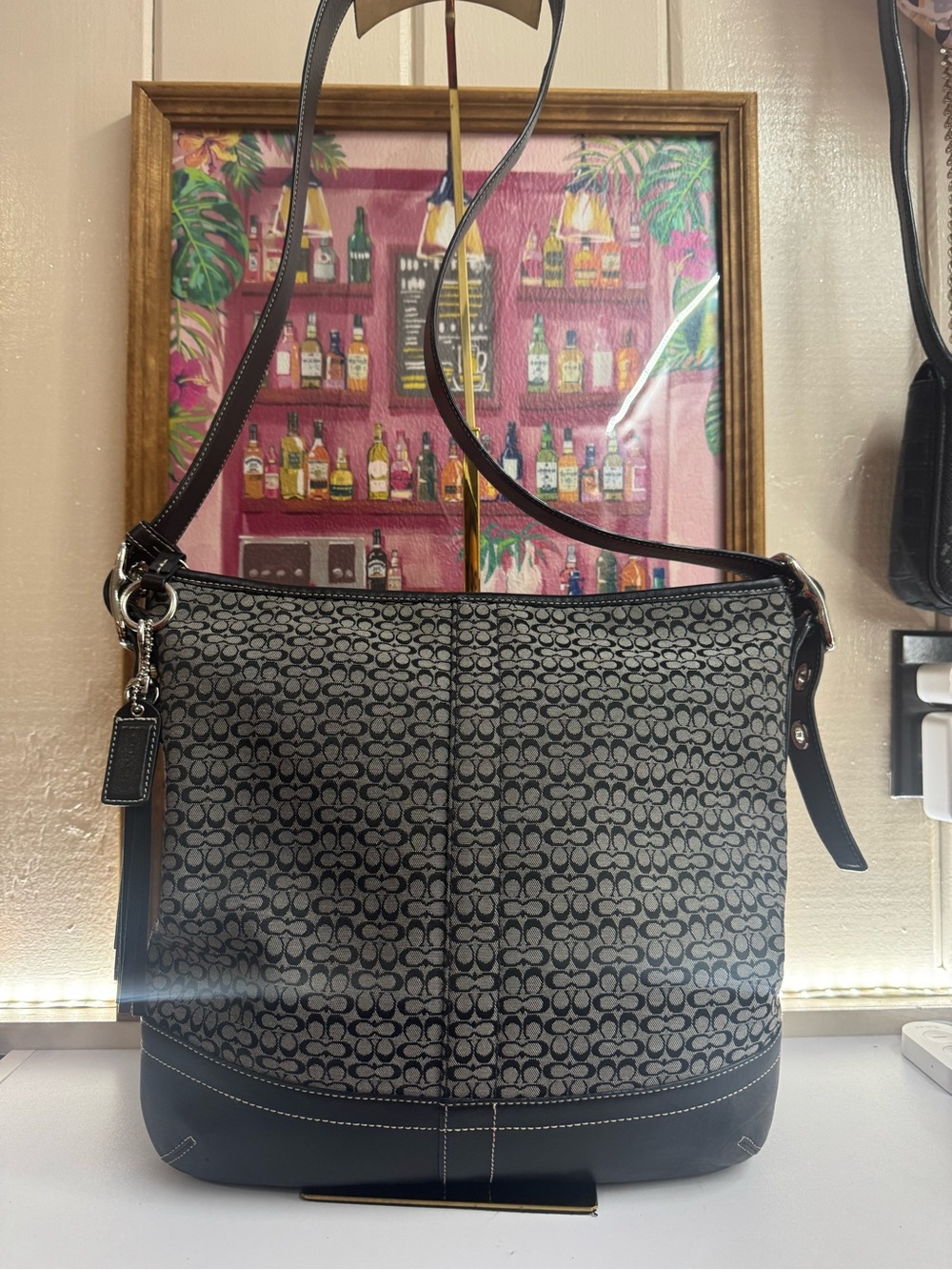 Coach Soho Vintage Mini C Signature Canvas Crossbody with Leather Trim